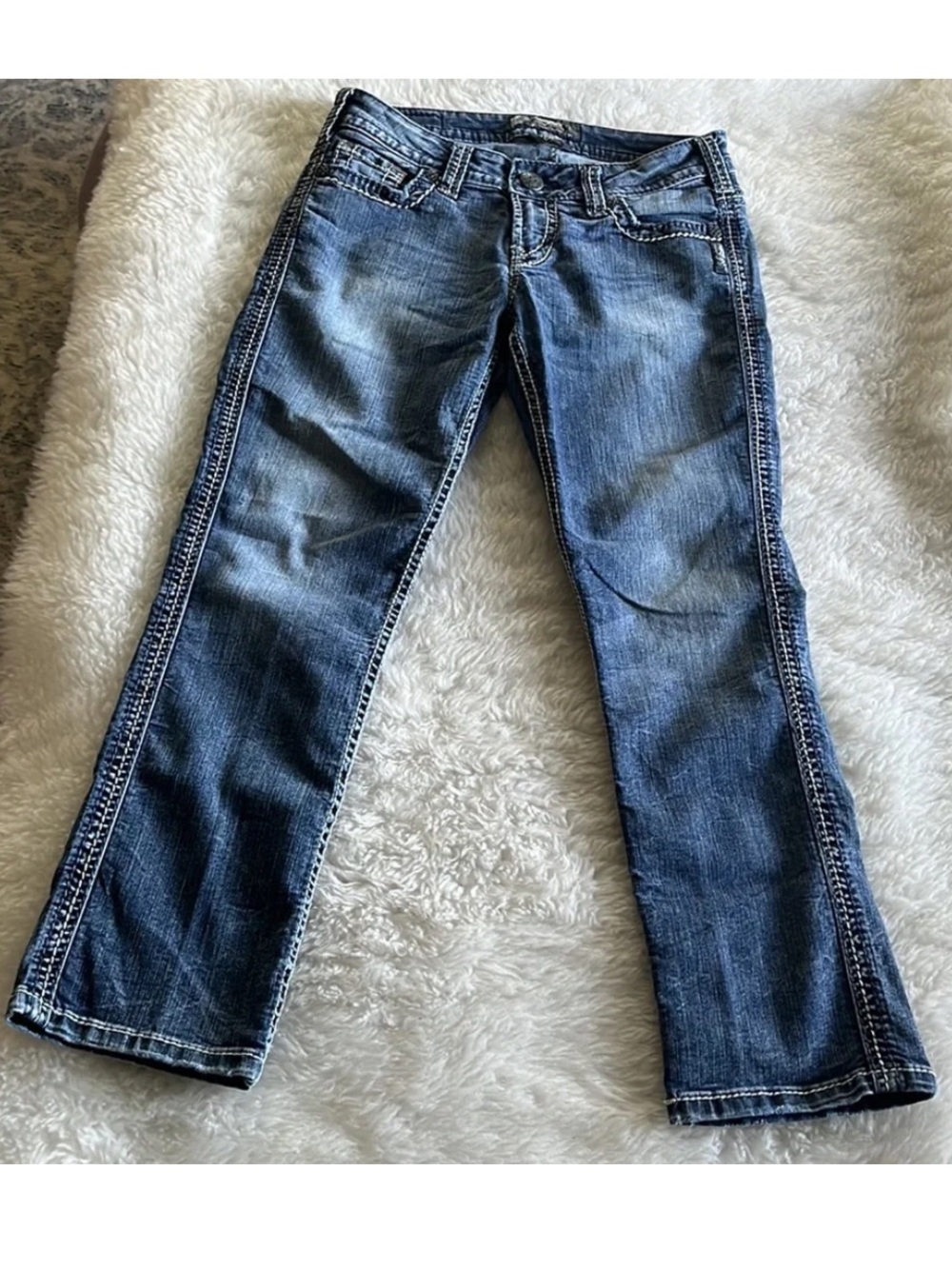 Silver Twisted Capri cropped distressed medium wash jeans size 26 - Picture 4 of 15